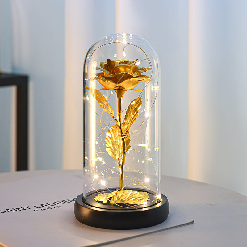 Plastic-Covered Gold Foil Rose Gift Rose Acrylic-Covered Artificial Rose