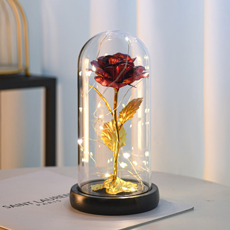 Plastic-Covered Gold Foil Rose Gift Rose Acrylic-Covered Artificial Rose